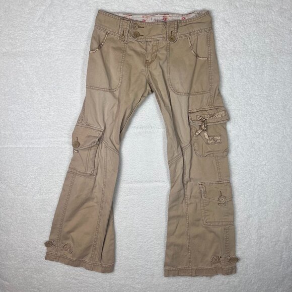 Abercrombie & Fitch Y2K Vintage Low Rise Flare Cargo Brown Tan Pants Utility 4